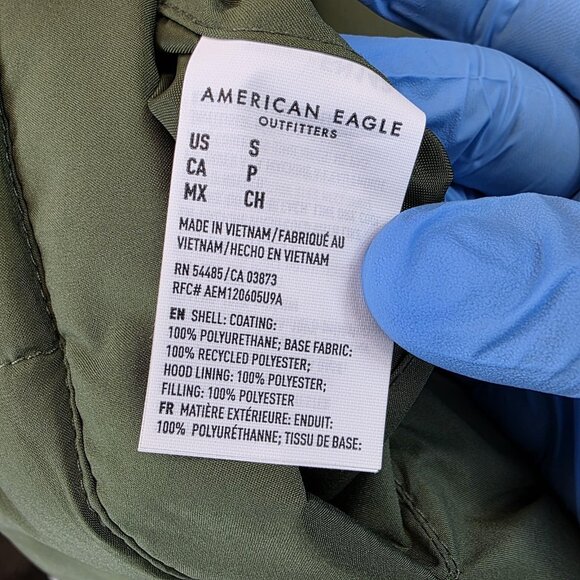 American Eagle Jacket Womens Small Green Hooded Puffer Coat Winter Warm - Picture 10 of 12